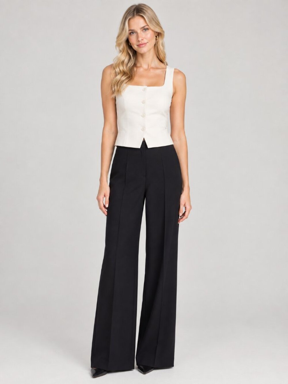2/$30 H&M Straight Wide Leg High Waist Slack Pant Black 4 #A4479